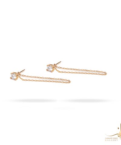 گوشواره طلا میخی تک نگین زنجیری