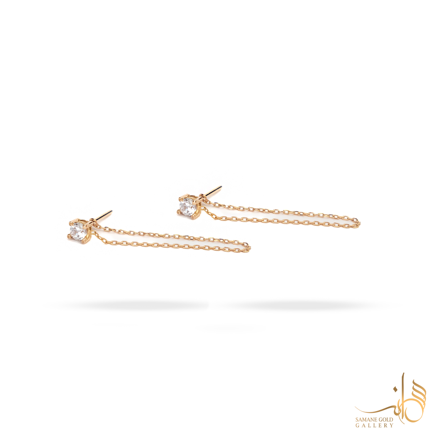 گوشواره طلا میخی تک نگین زنجیری