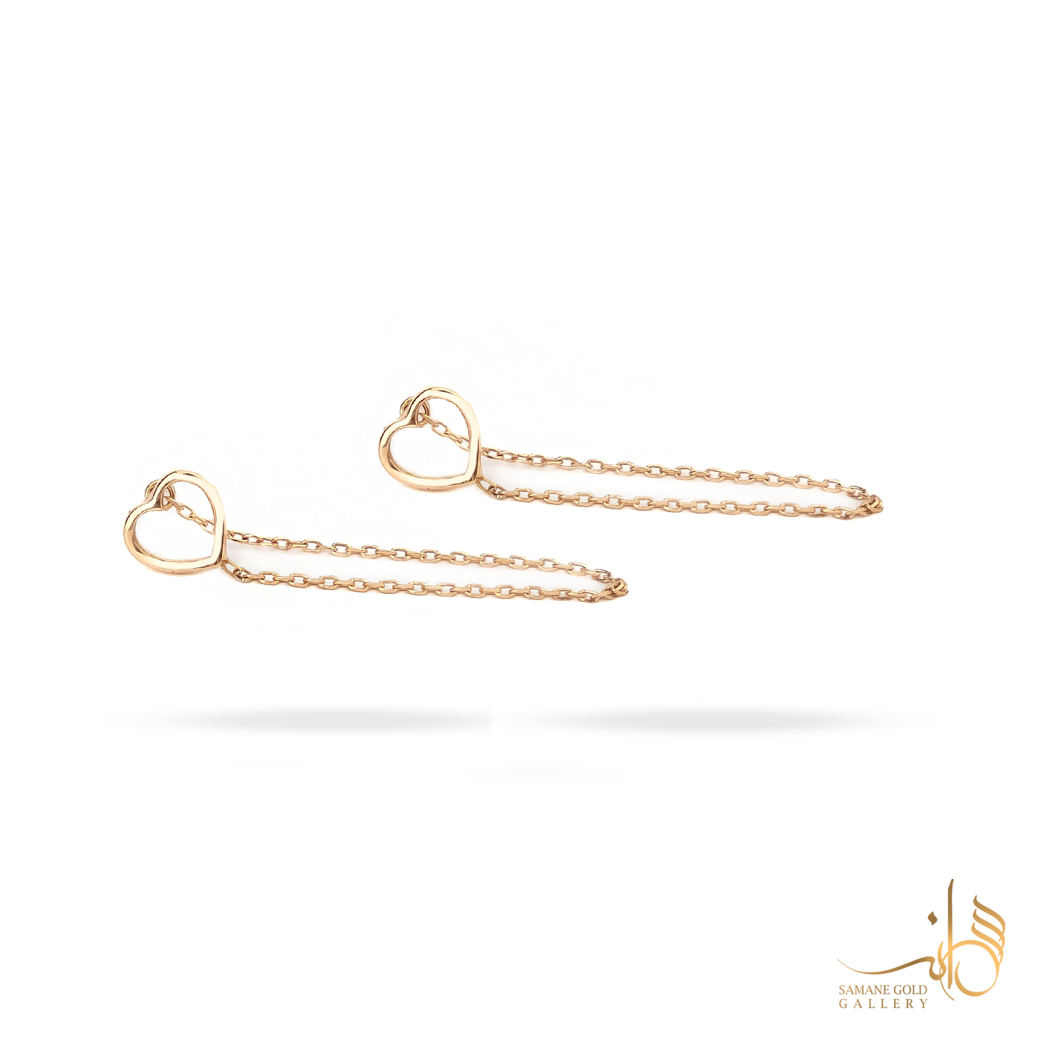 گوشواره طلا میخی قلب توخالی زنجیری