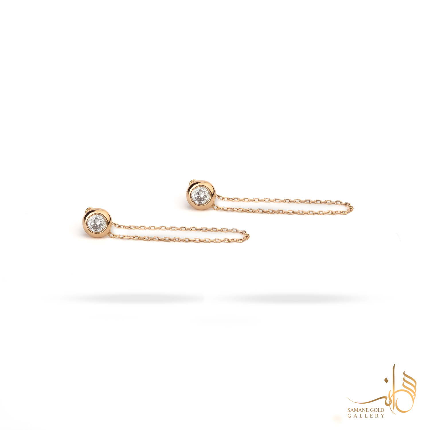 گوشواره طلا میخی دایموند زنجيری