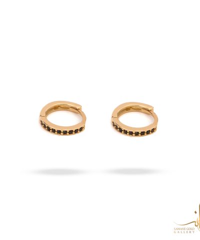 گوشواره طلا حلقه‌ای نگین‌دار مشکی