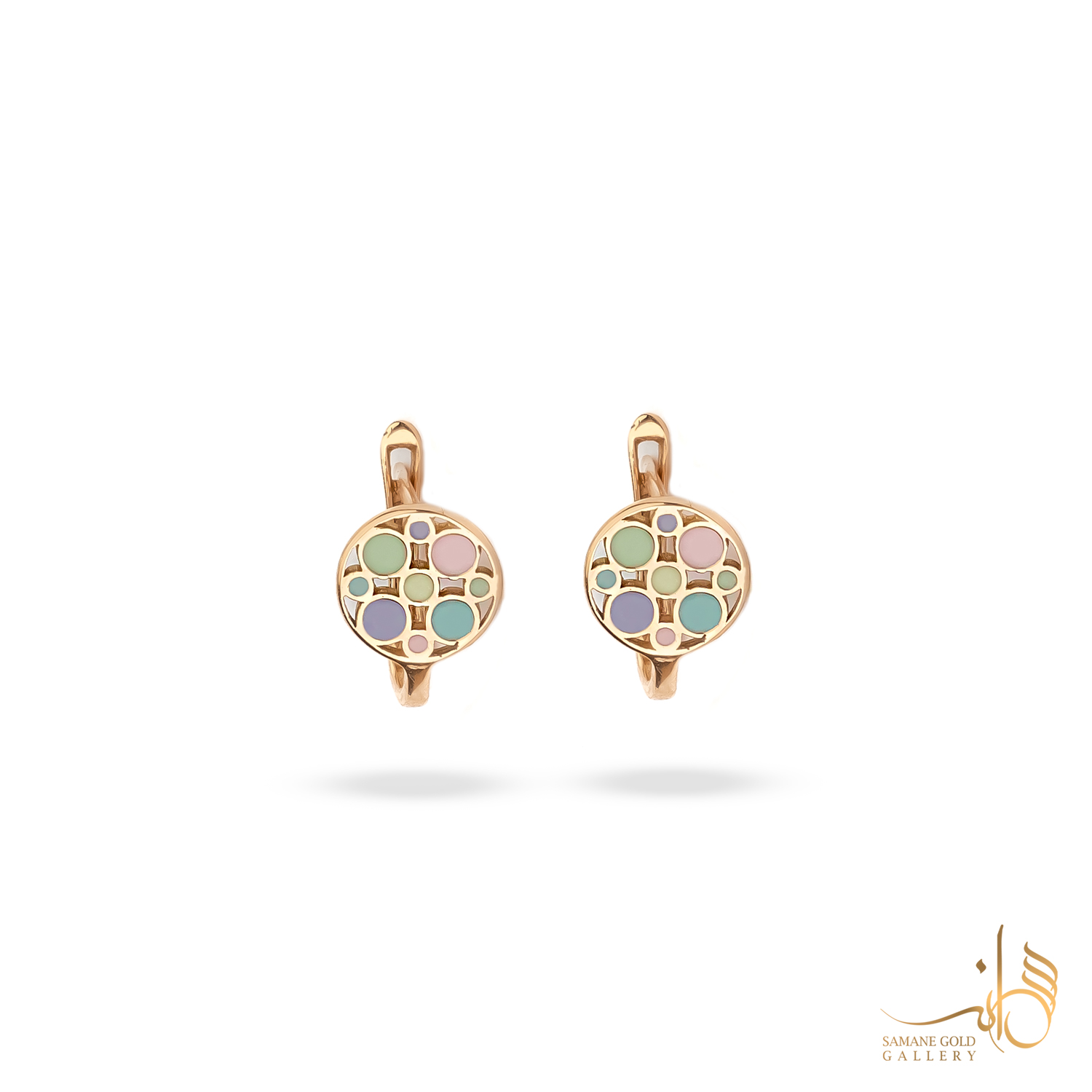 گوشواره طلا کلیپسی دایره رنگین کمانی
