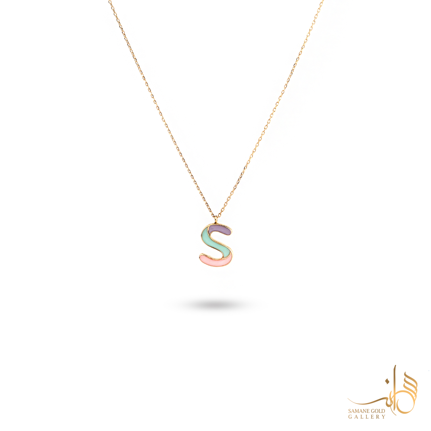 گردنبند طلا حرف S رنگین‌کمانی