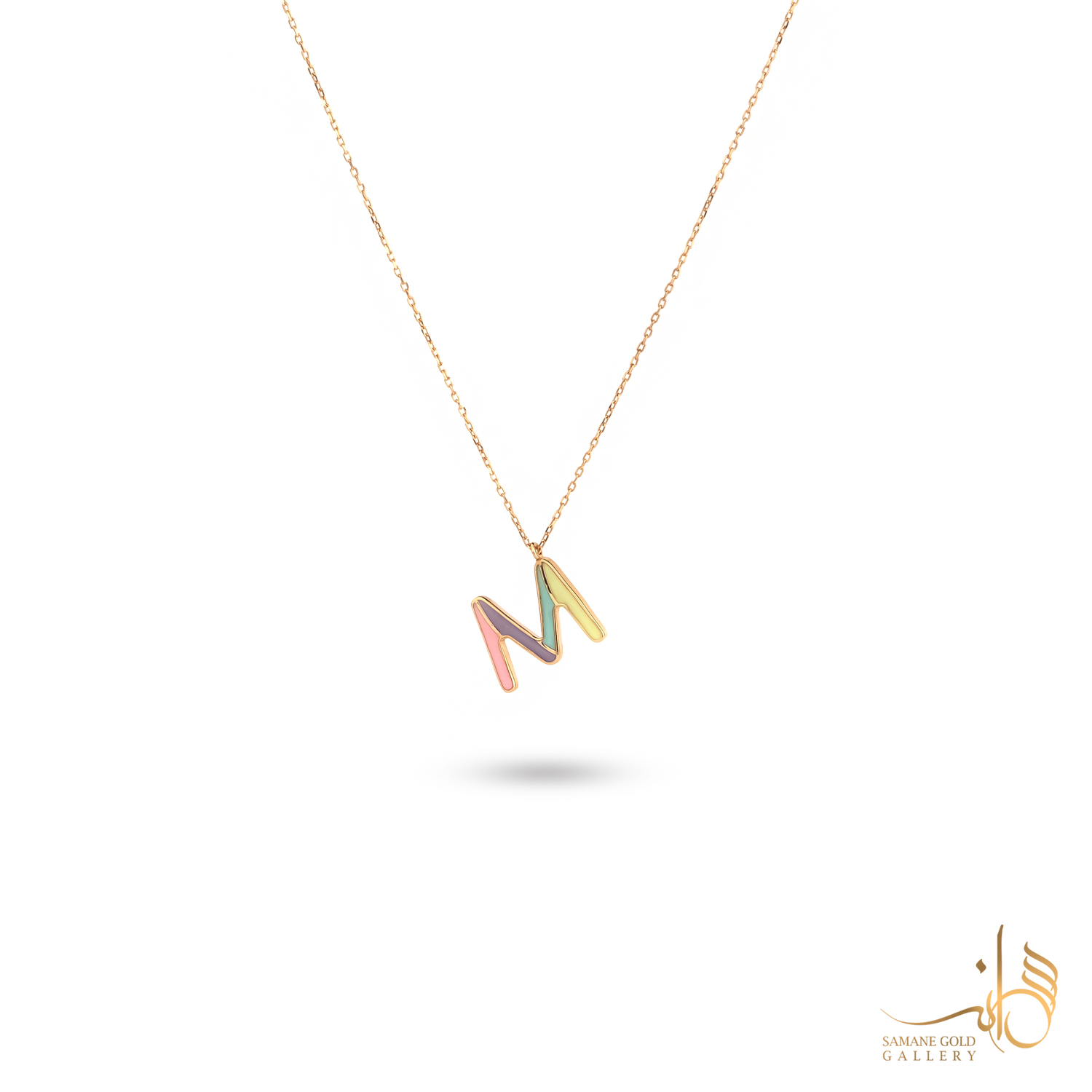 گردنبند طلا حرف M رنگین‌کمانی