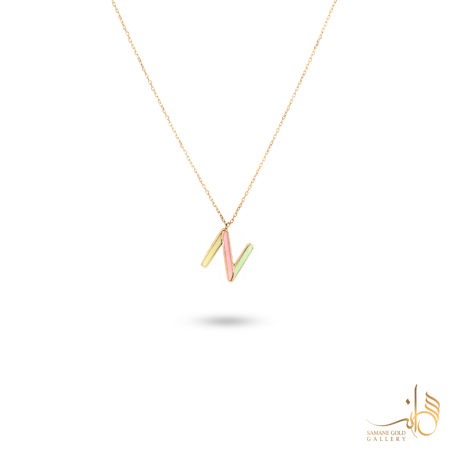 گردنبند طلا حرف N رنگین‌کمانی