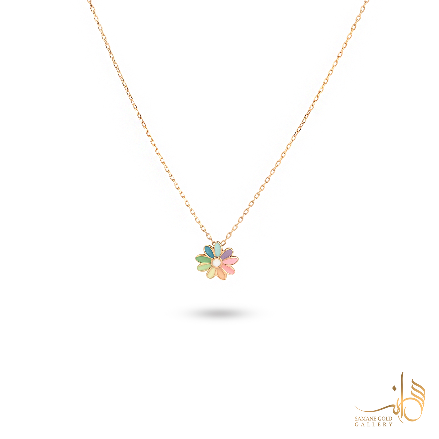 گردنبند طلا گل رنگی بچگانه