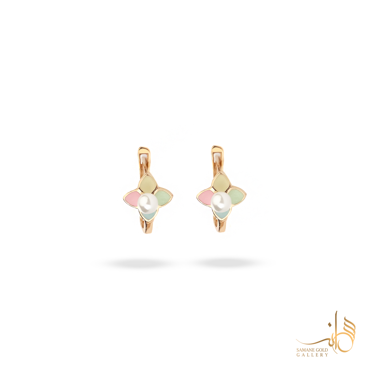 گوشواره طلا کلیپسی لویی ویتون رنگی با مرواريد