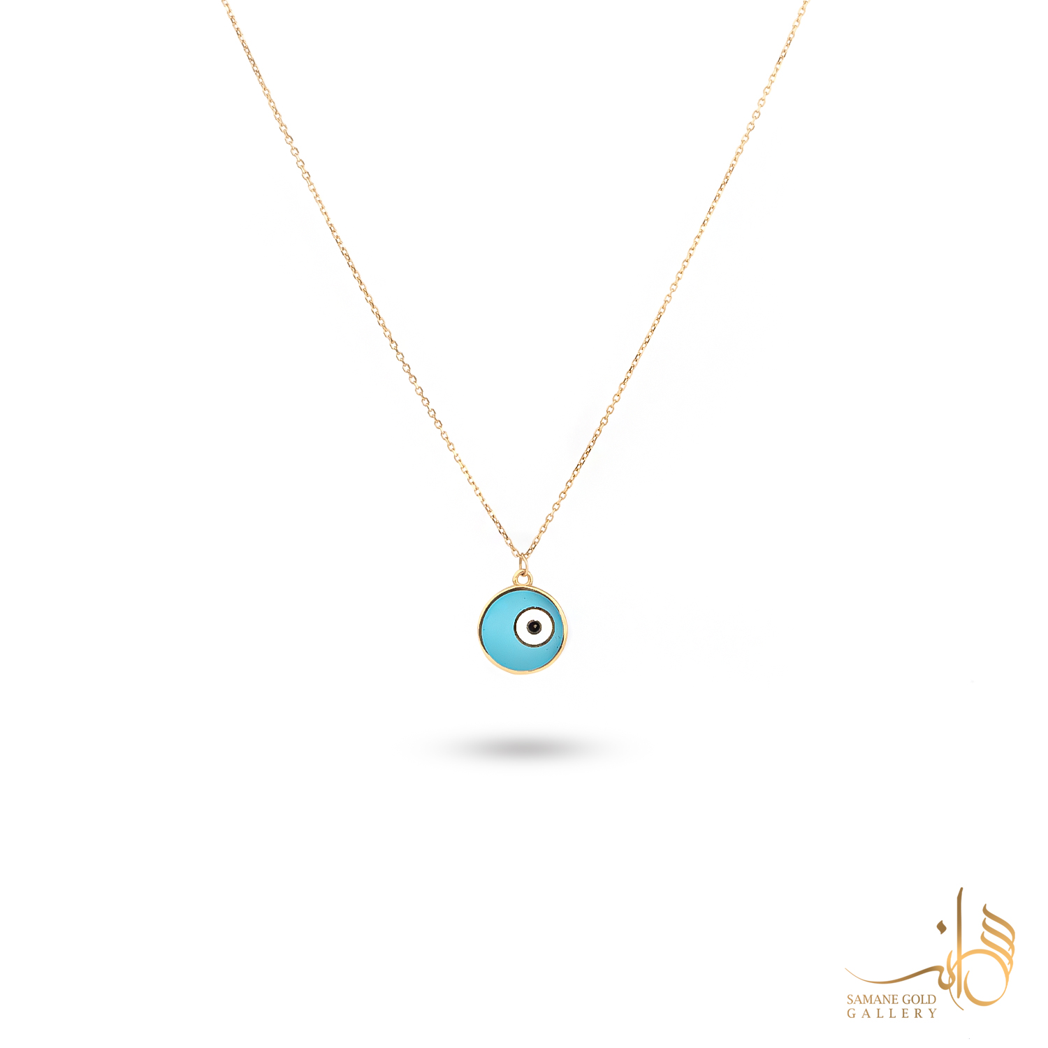 گردنبند طلا چشم‌نظر مینا آبی گرد