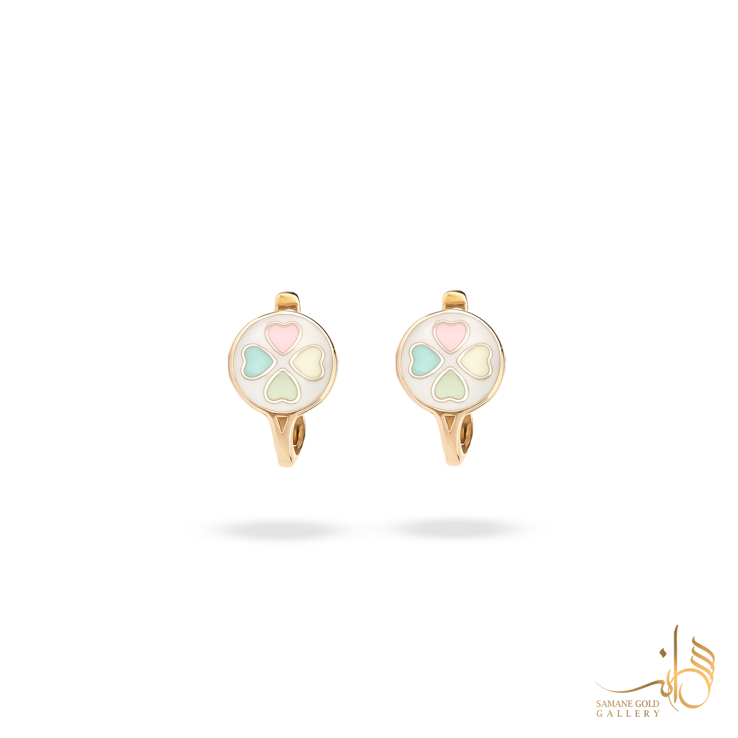 گوشواره طلا کلیپسی شبدر رنگین‌کمانی