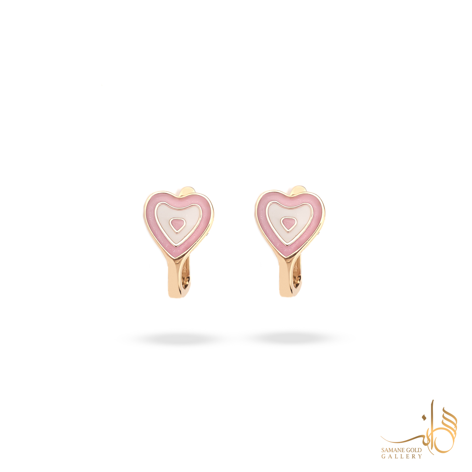 گوشواره طلا کلیپسی قلب سفید صورتی