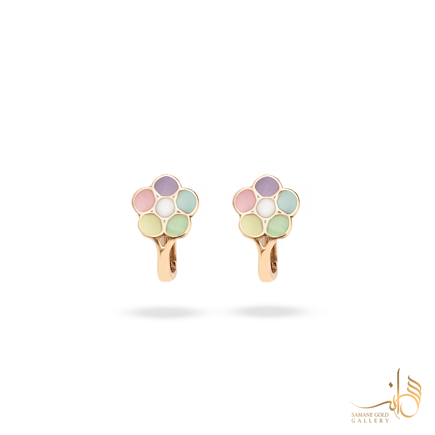 گوشواره طلا کلیپسی گل‌رنگین‌کمانی