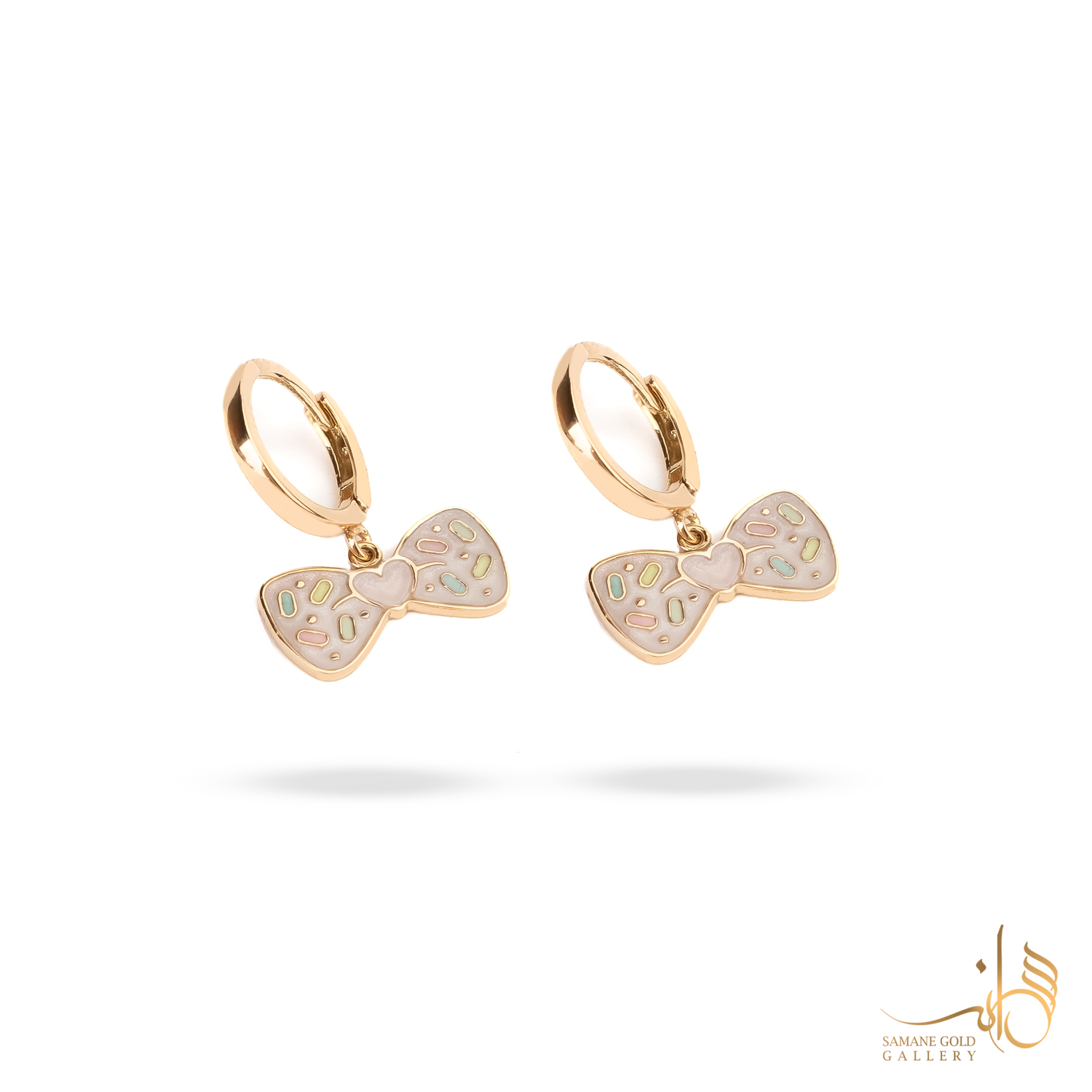 گوشواره طلا روکو پاپیون با مینا صورتی