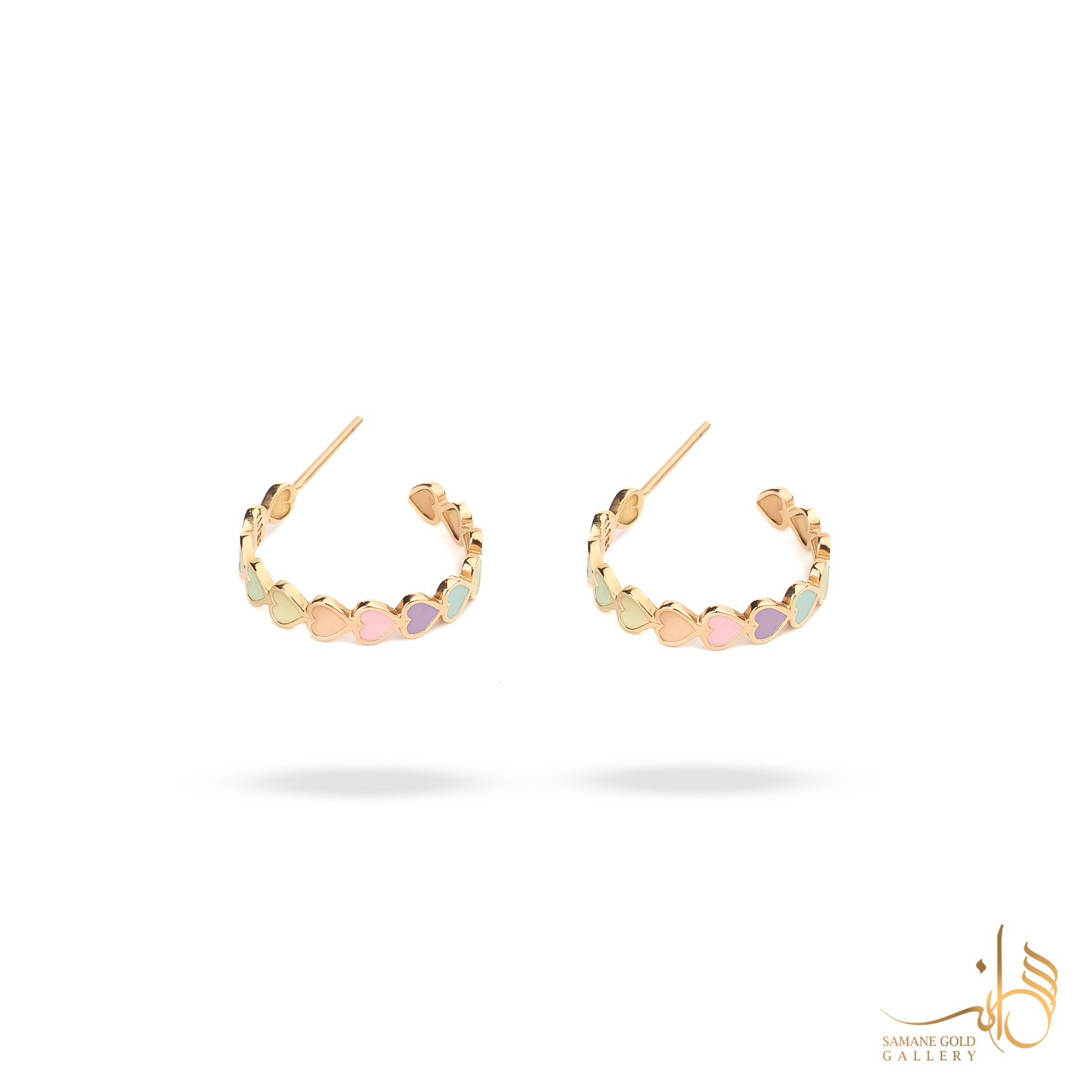 گوشواره طلا میخی قلب رنگین‌کمانی