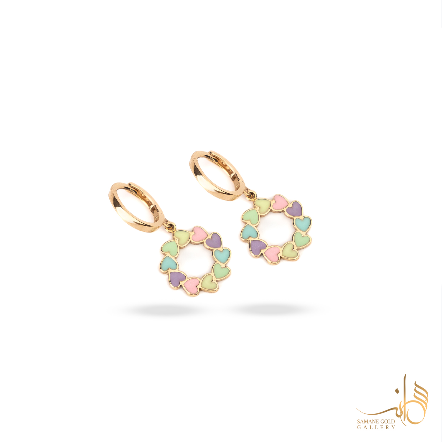 گوشواره طلا روکو قلب رنگین کمانی
