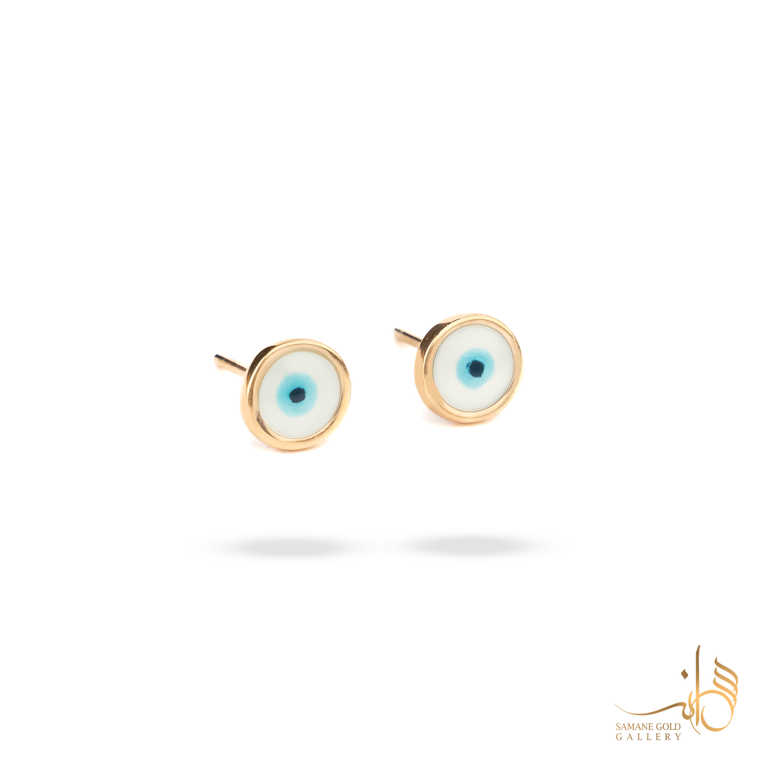 گوشواره طلا میخی چشم‌نظر سفید