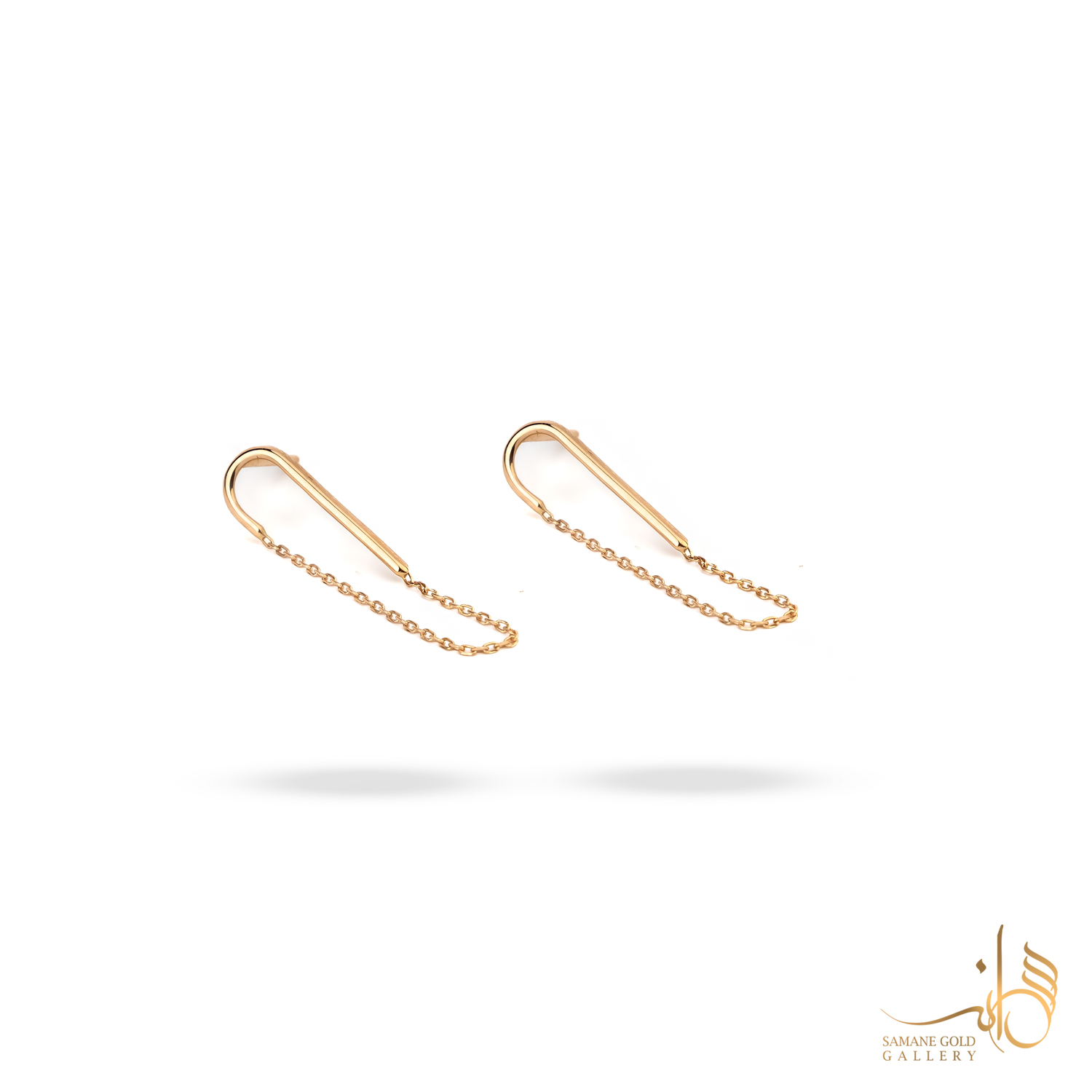 گوشواره طلا میخی عصایی زنجیردار