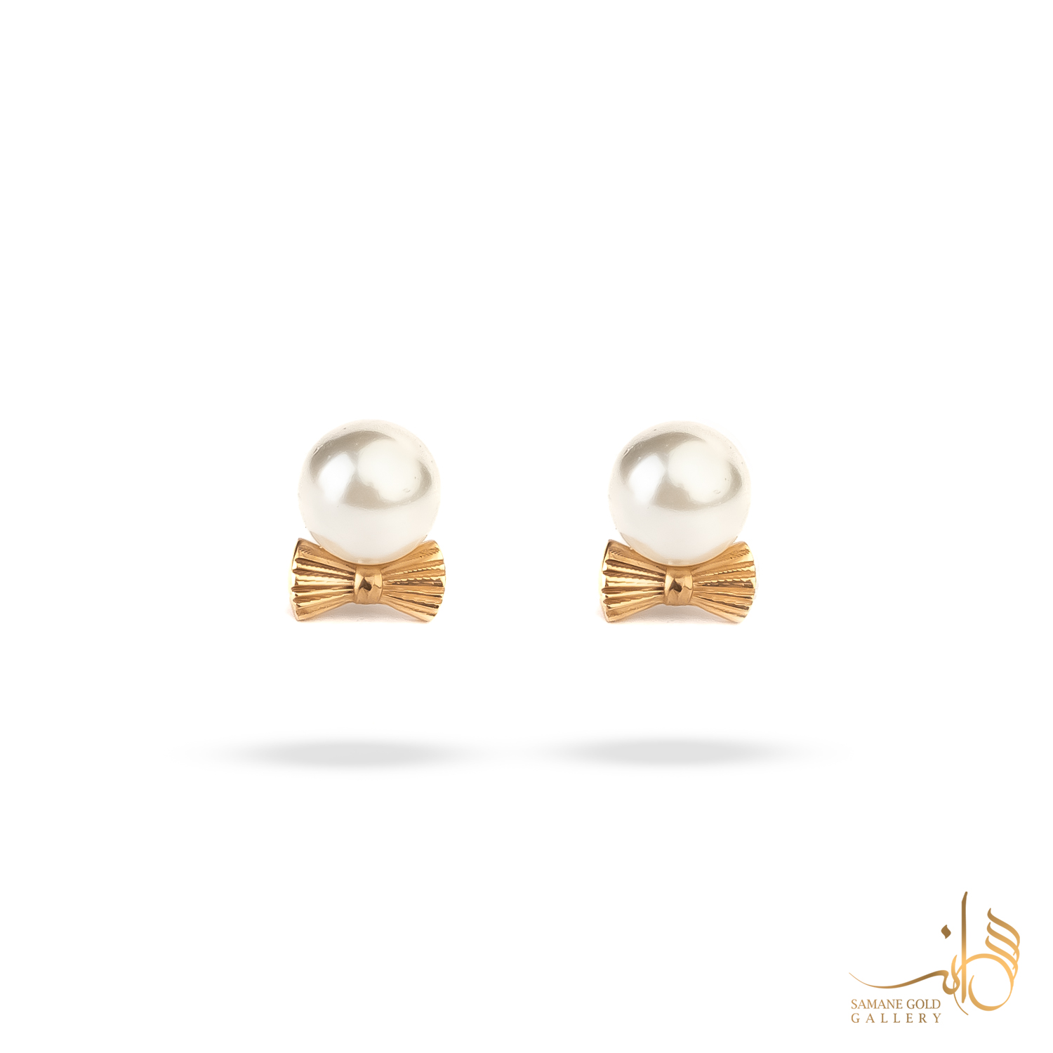 گوشواره طلا میخی پاپیون و مروارید