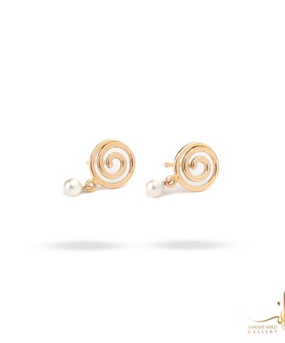 گوشواره طلا میخی اسپیرال و مروارید