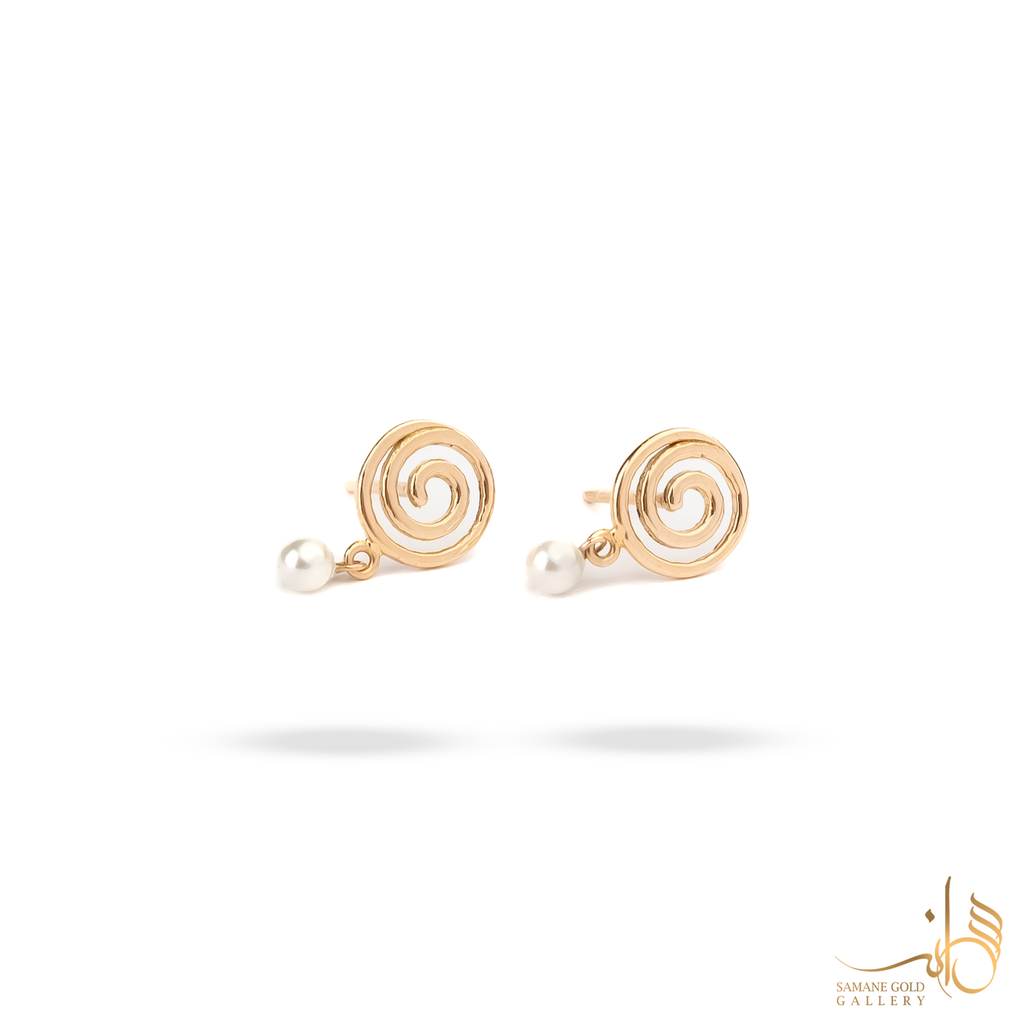 گوشواره طلا میخی اسپیرال و مروارید