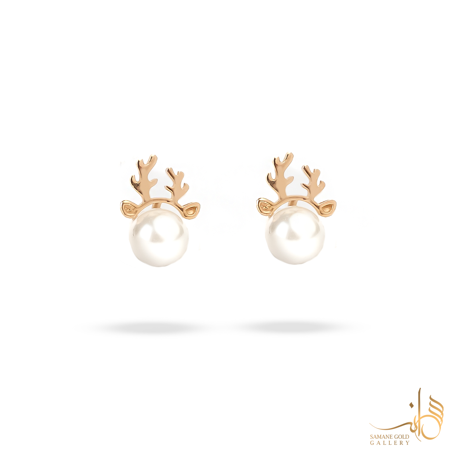 گوشواره طلا میخی مروارید شاخ‌گوزن