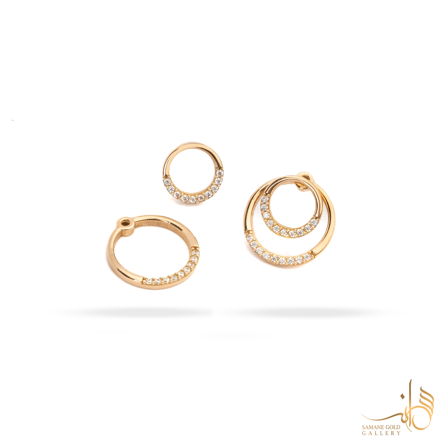 گوشواره طلا میخی زیرو رو دایره نگین‌دار