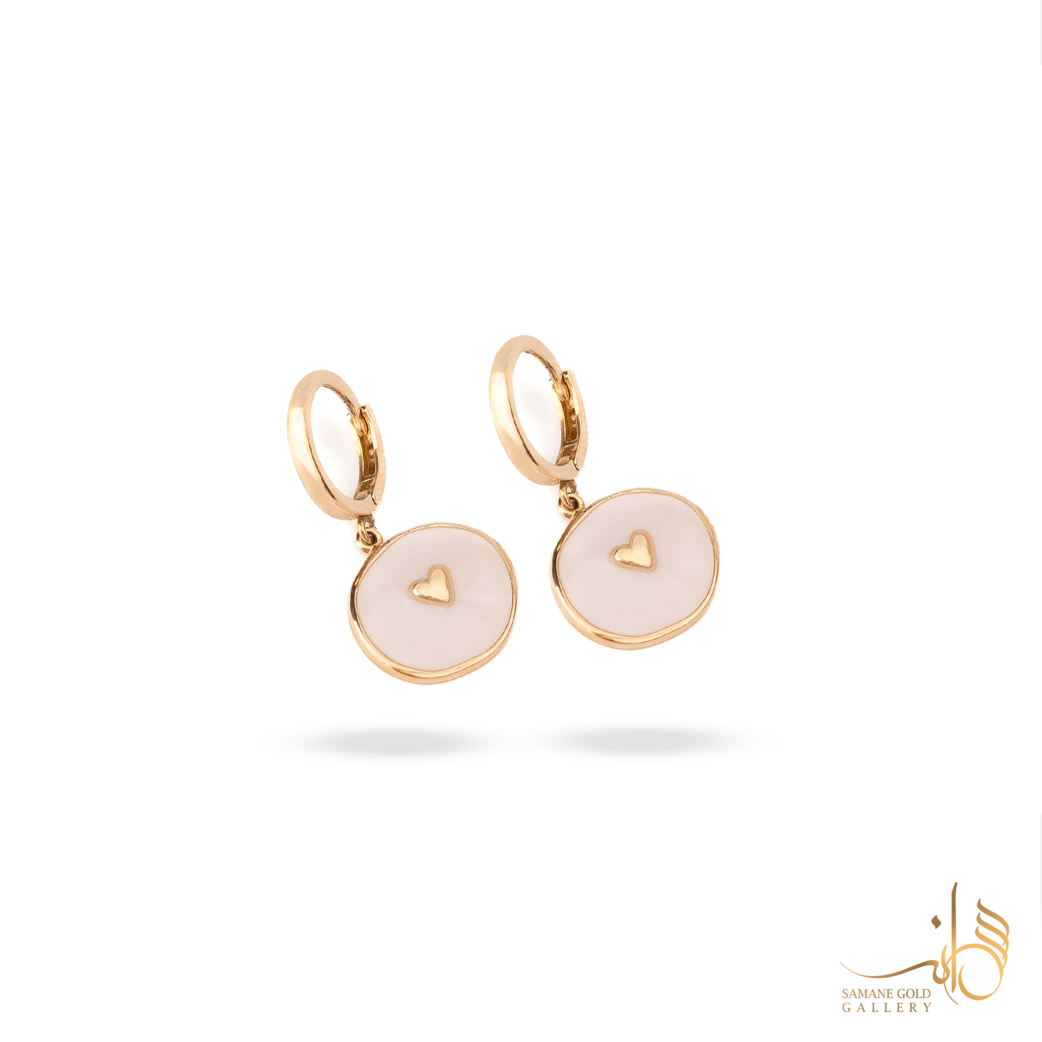 گوشواره طلا روکو دایره دفرمه مینا صورتی