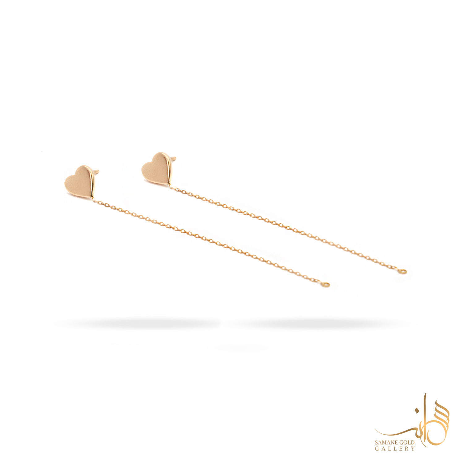 گوشواره طلا میخی قلب زنجیردار مینیمال