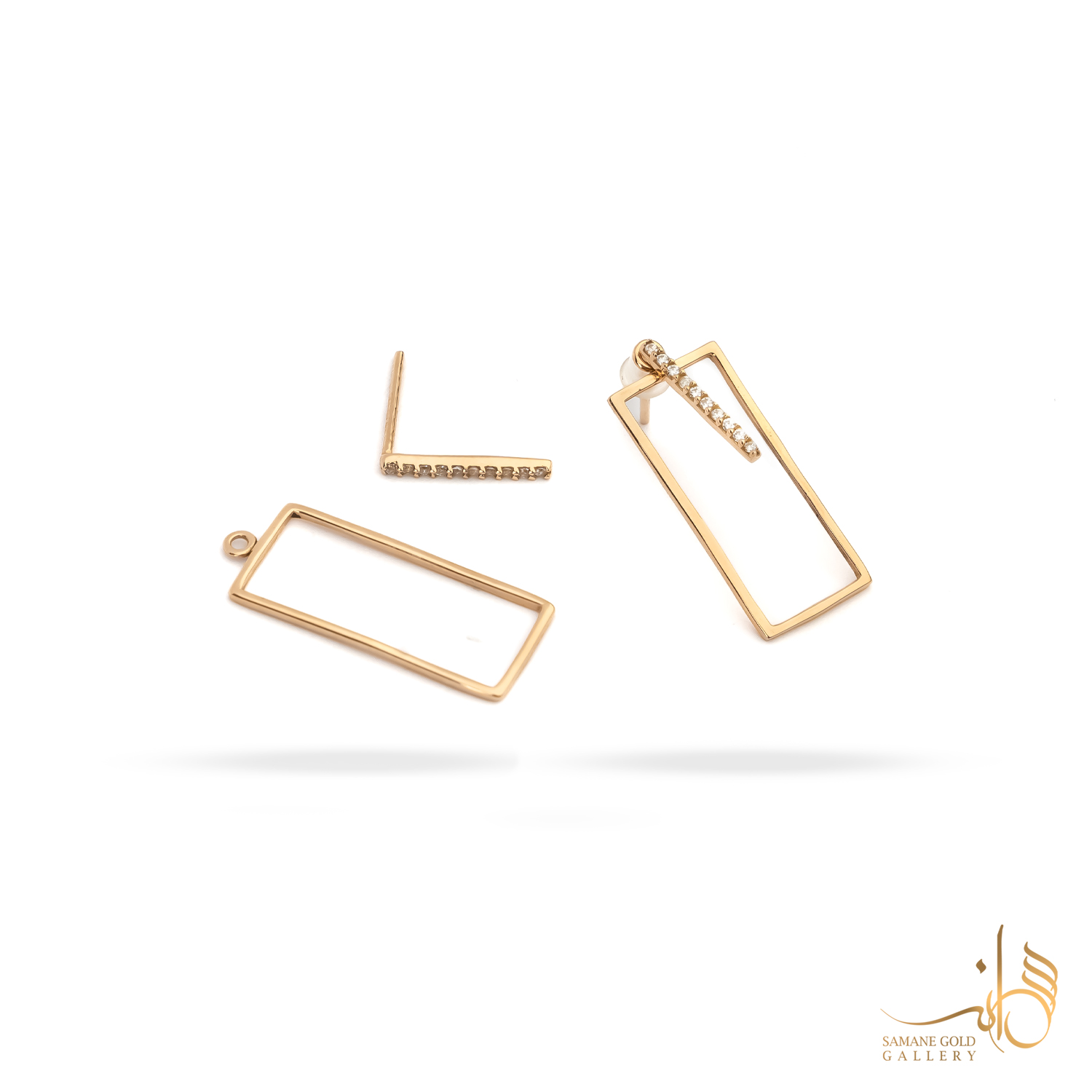 گوشواره طلا زیرو رو خط و مستطیل