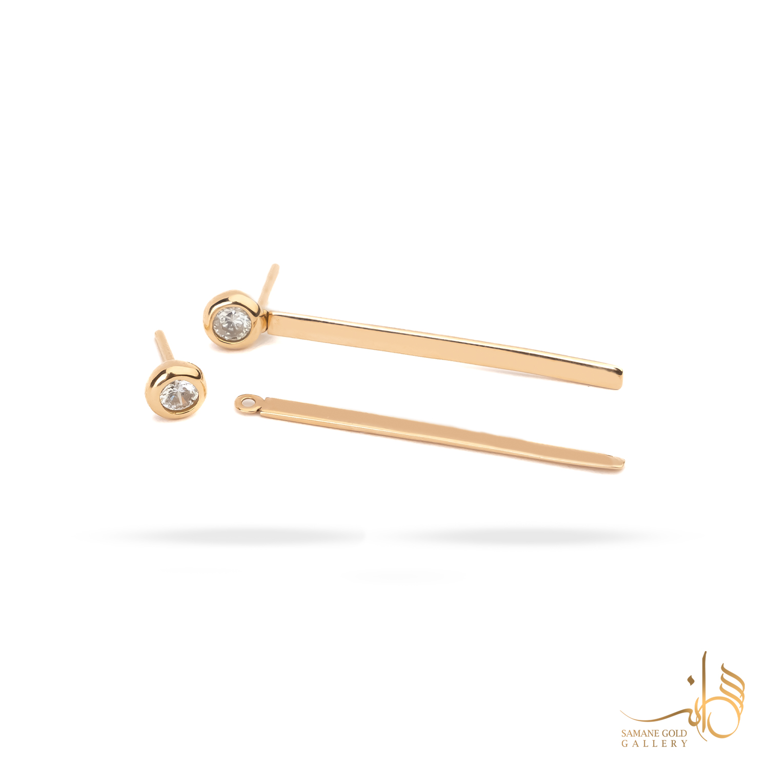 گوشواره طلا زیرو رو دیاموند و خط