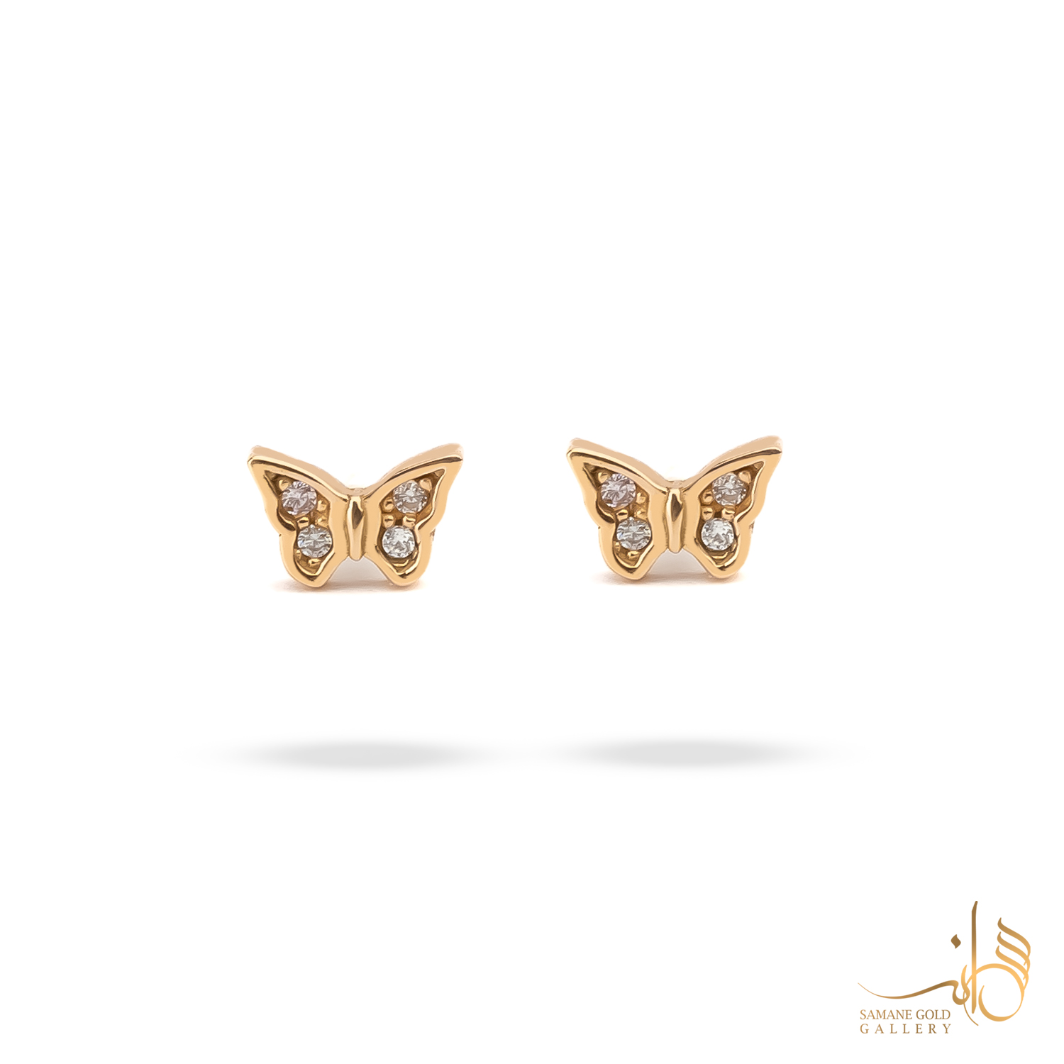 گوشواره طلا میخی پروانه نگین‌دار