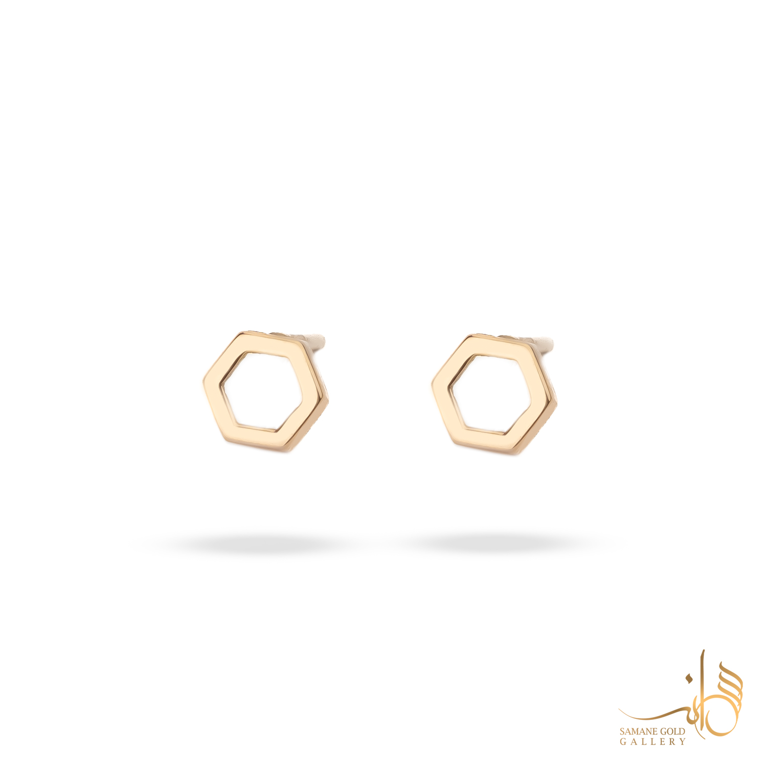 گوشواره طلا میخی شش ضلعی توخالی