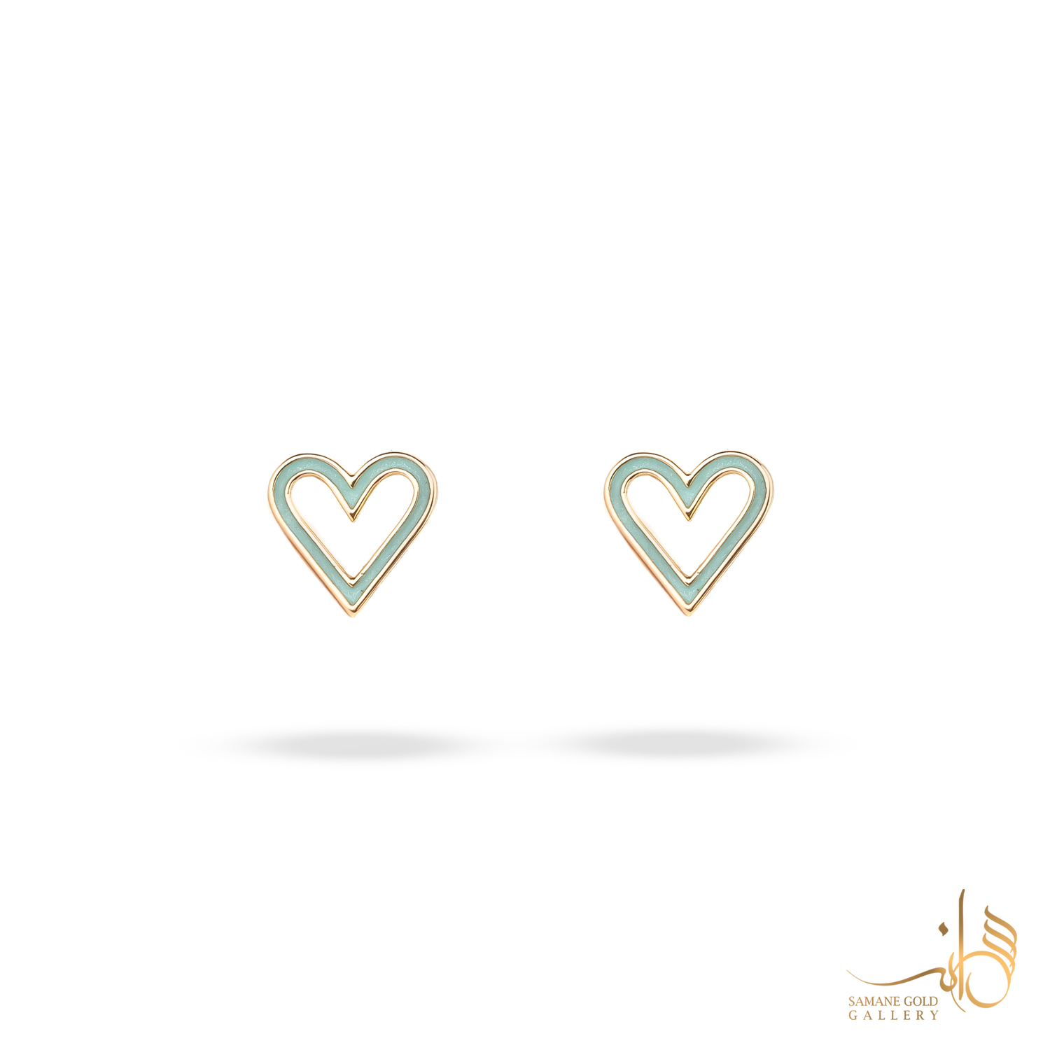 گوشواره طلا میخی قلب توخالی مینا آبی