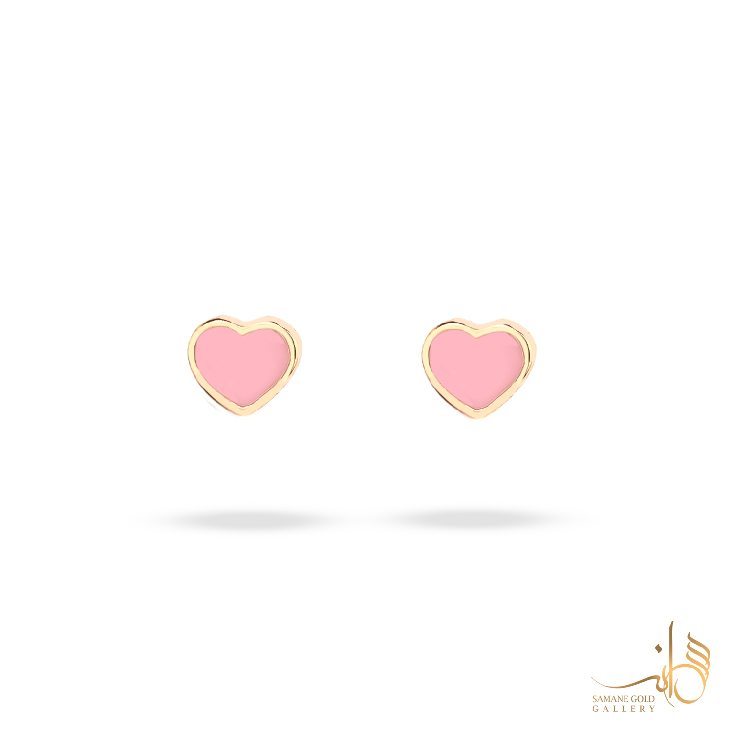 گوشواره طلا میخی قلب ریز مینا صورتی