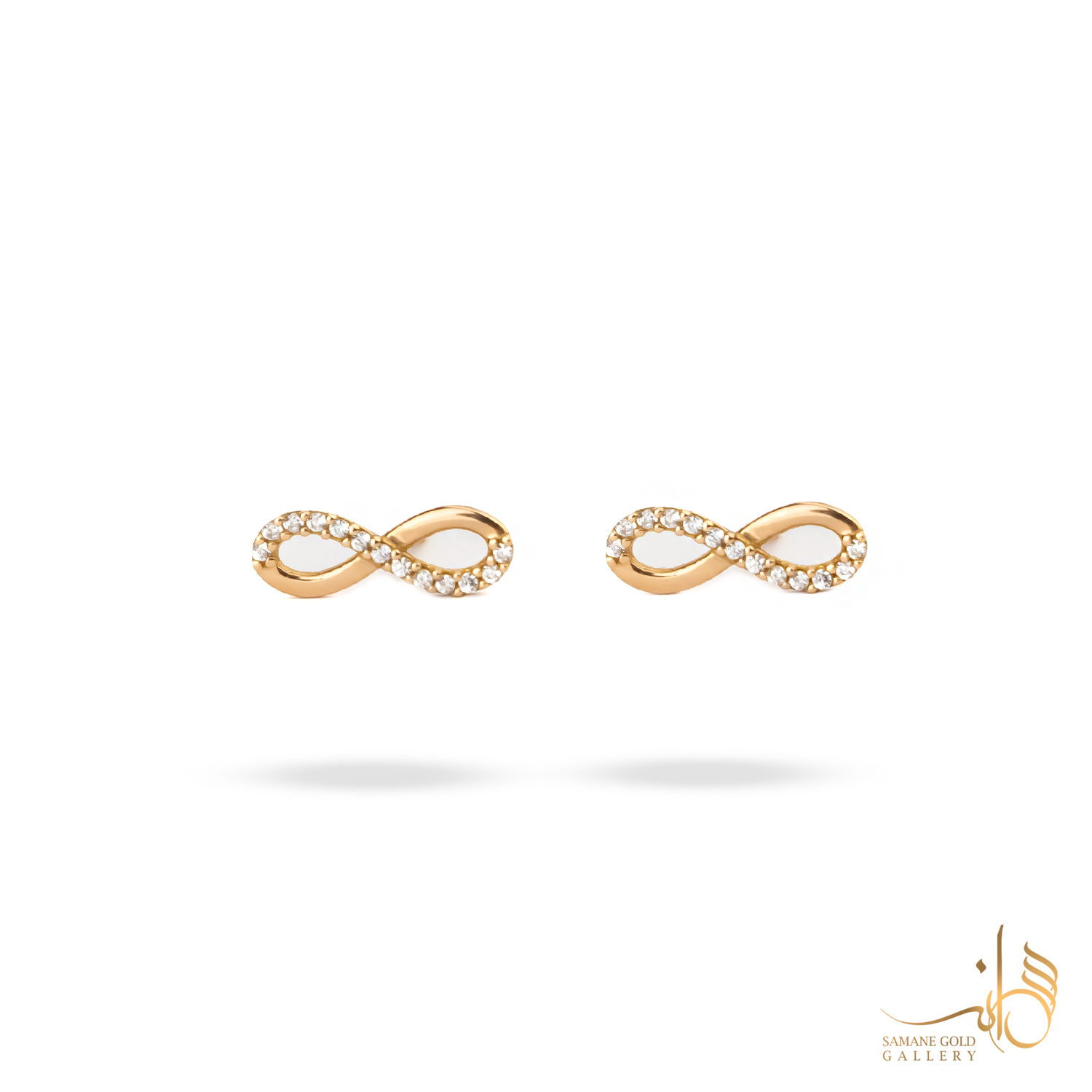 گوشواره طلا میخی بینهایت نگین‌دار