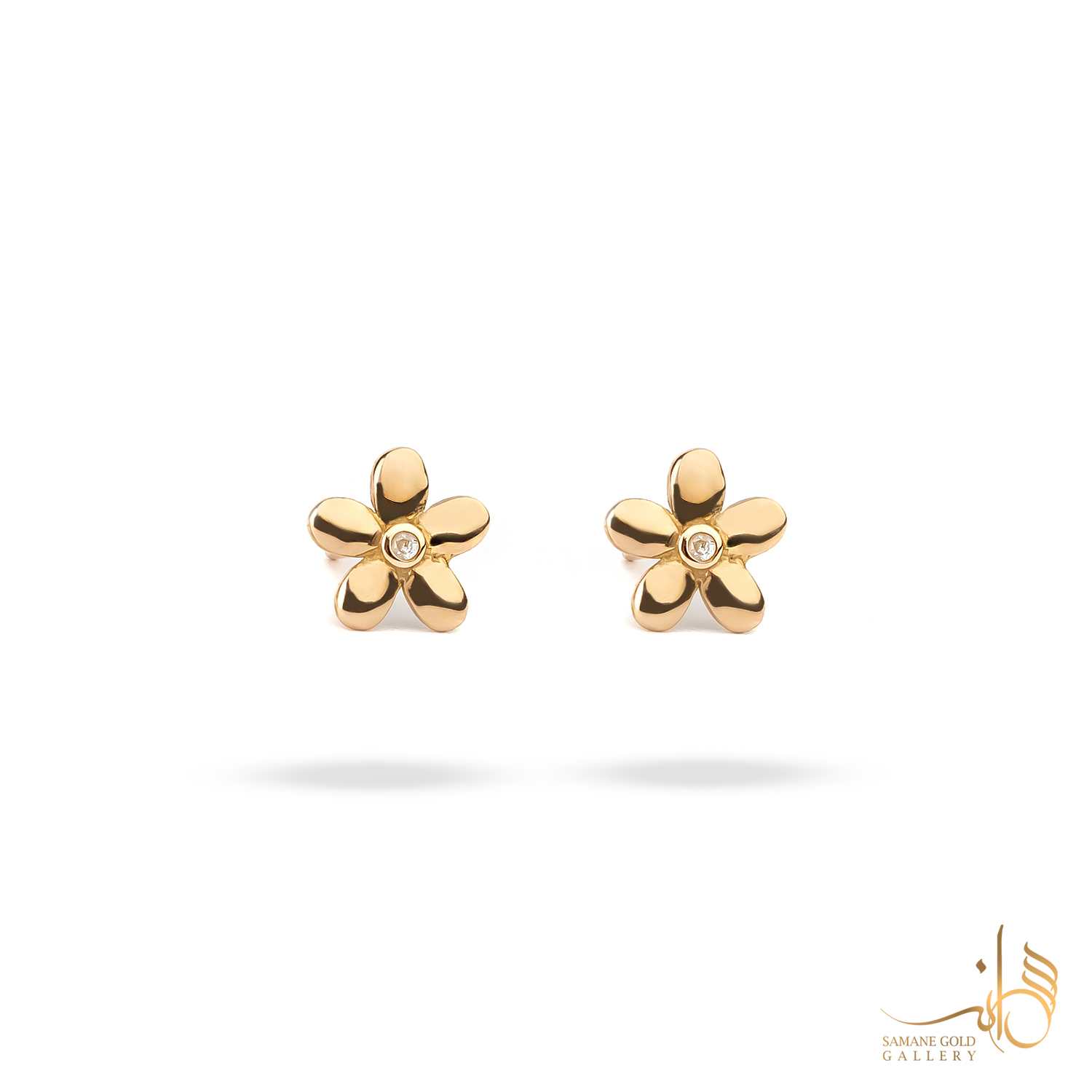 گوشواره طلا میخی گل تک‌نگین