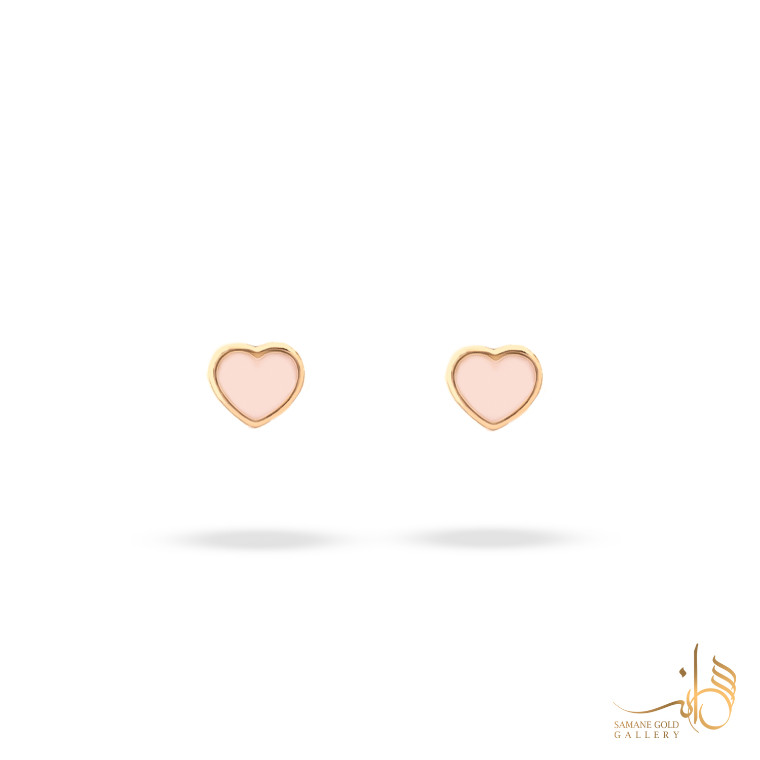 گوشواره طلا میخی قلب ریز مینا صورتی