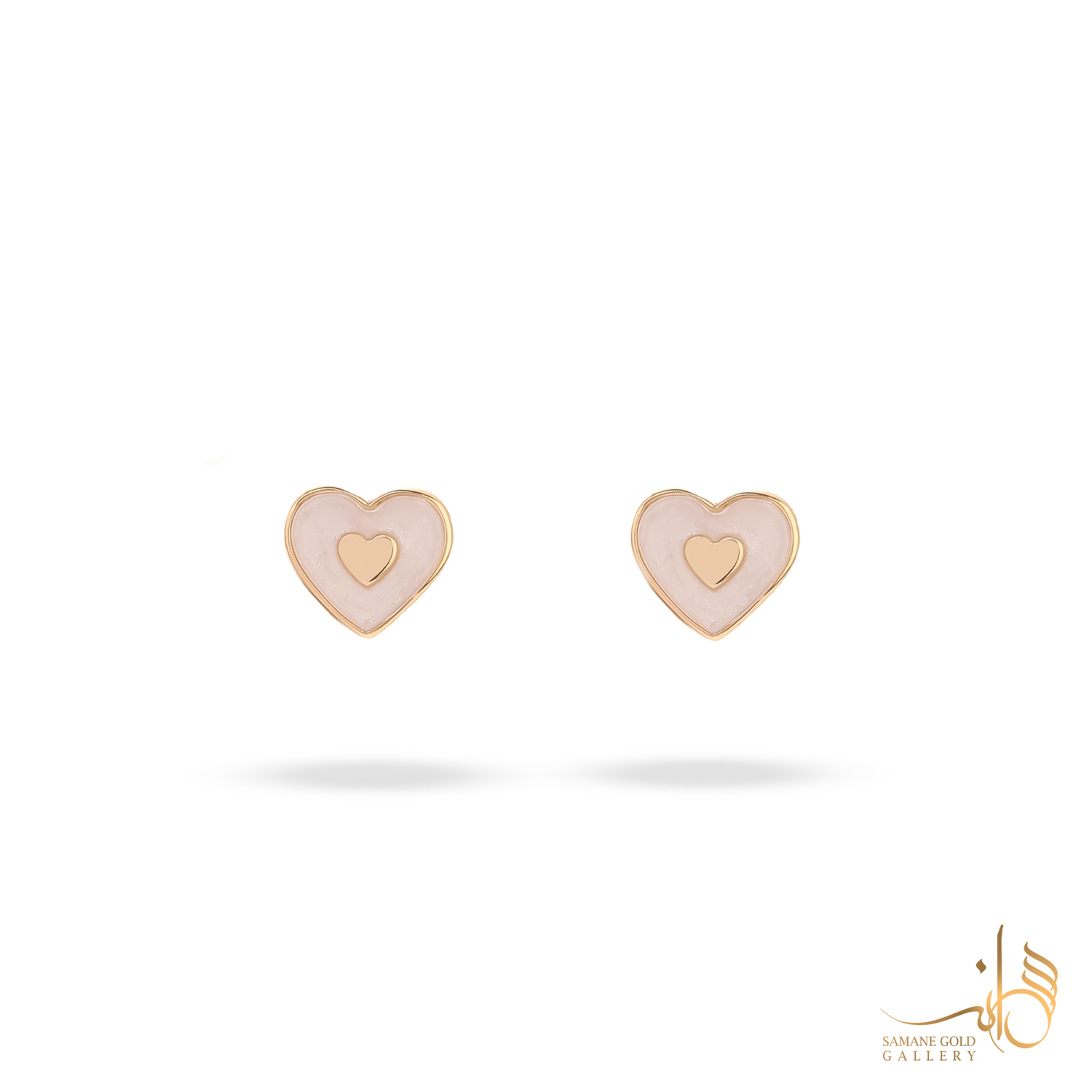 گوشواره طلا میخی دو قلب مینا صورتی