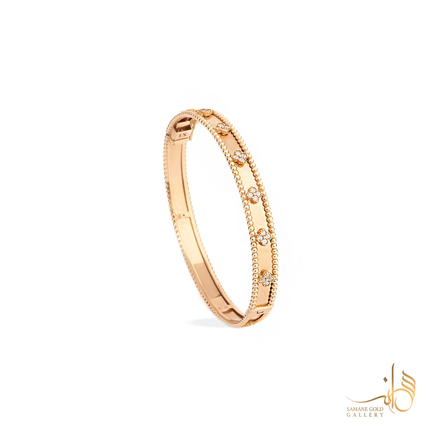 بنگل طلا ونکلیف رزگلد نگین‌دار