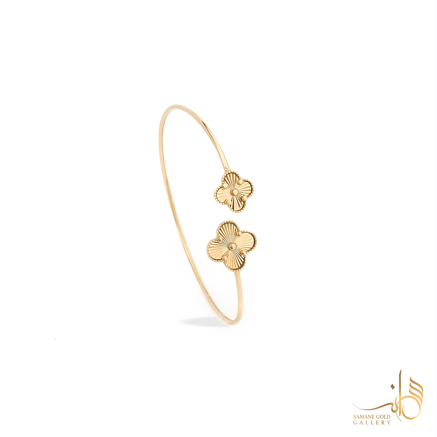 بنگل طلا ونکلیف دو گل تراش‌دار