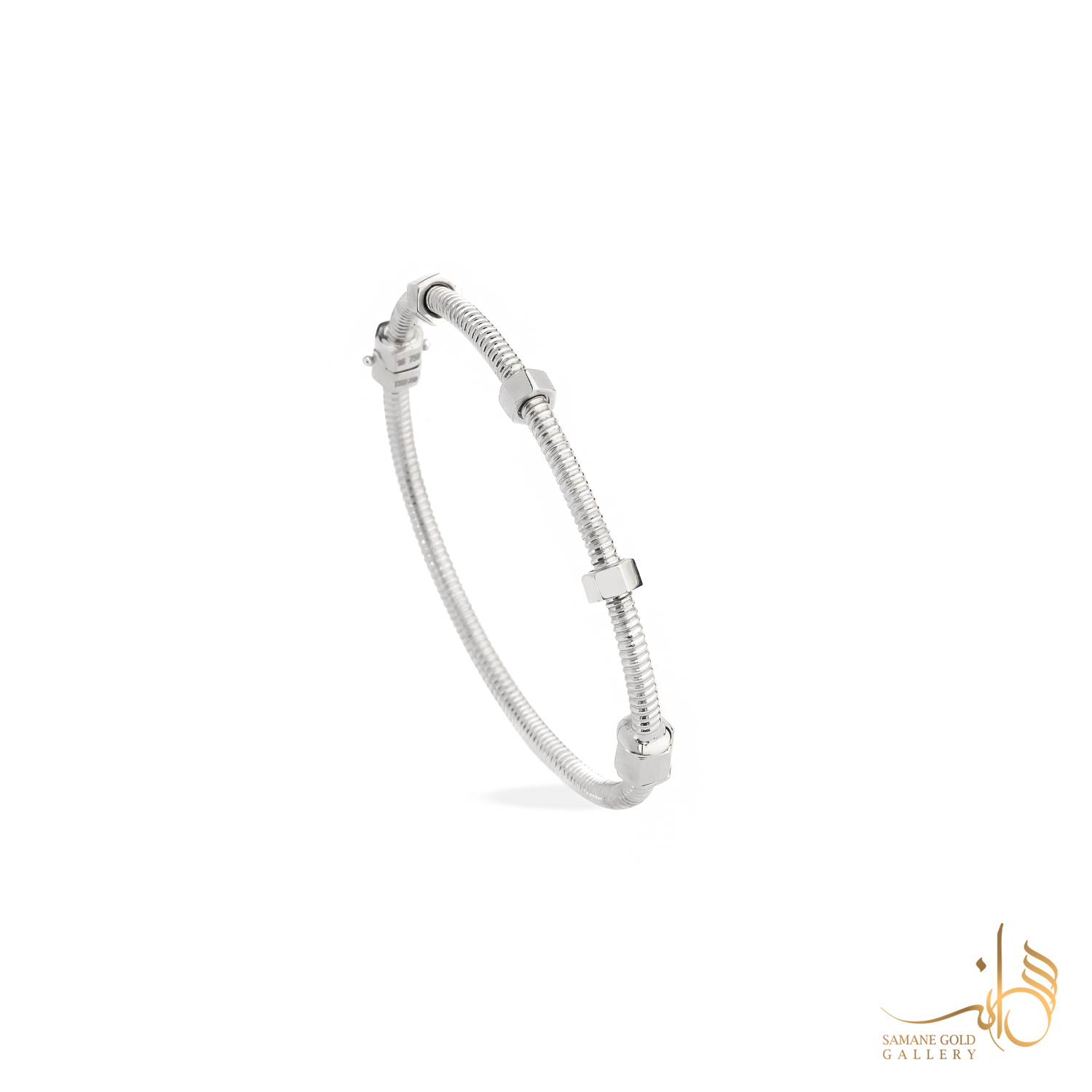 بنگل طلا سفید ونکلیف نگین دار