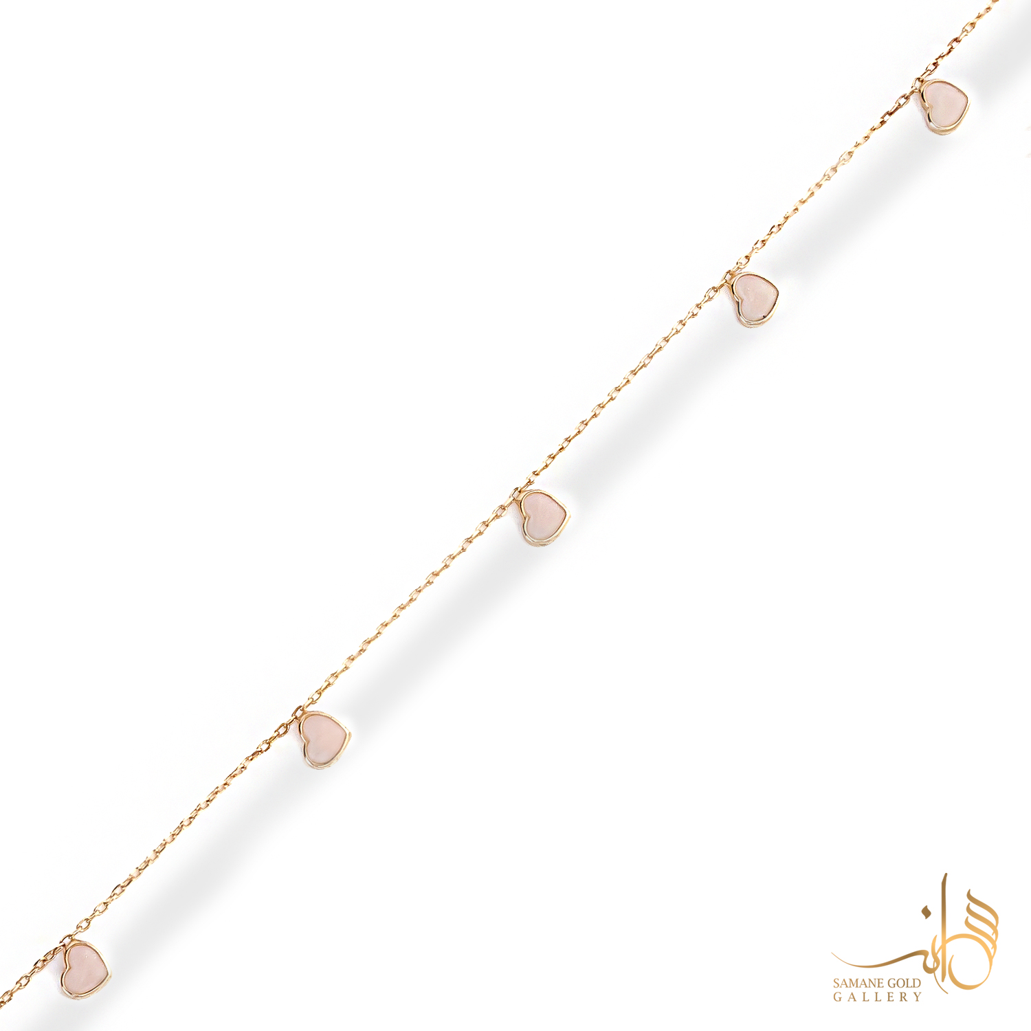 دستبند طلا قلب پنج تایی مینا صورتی