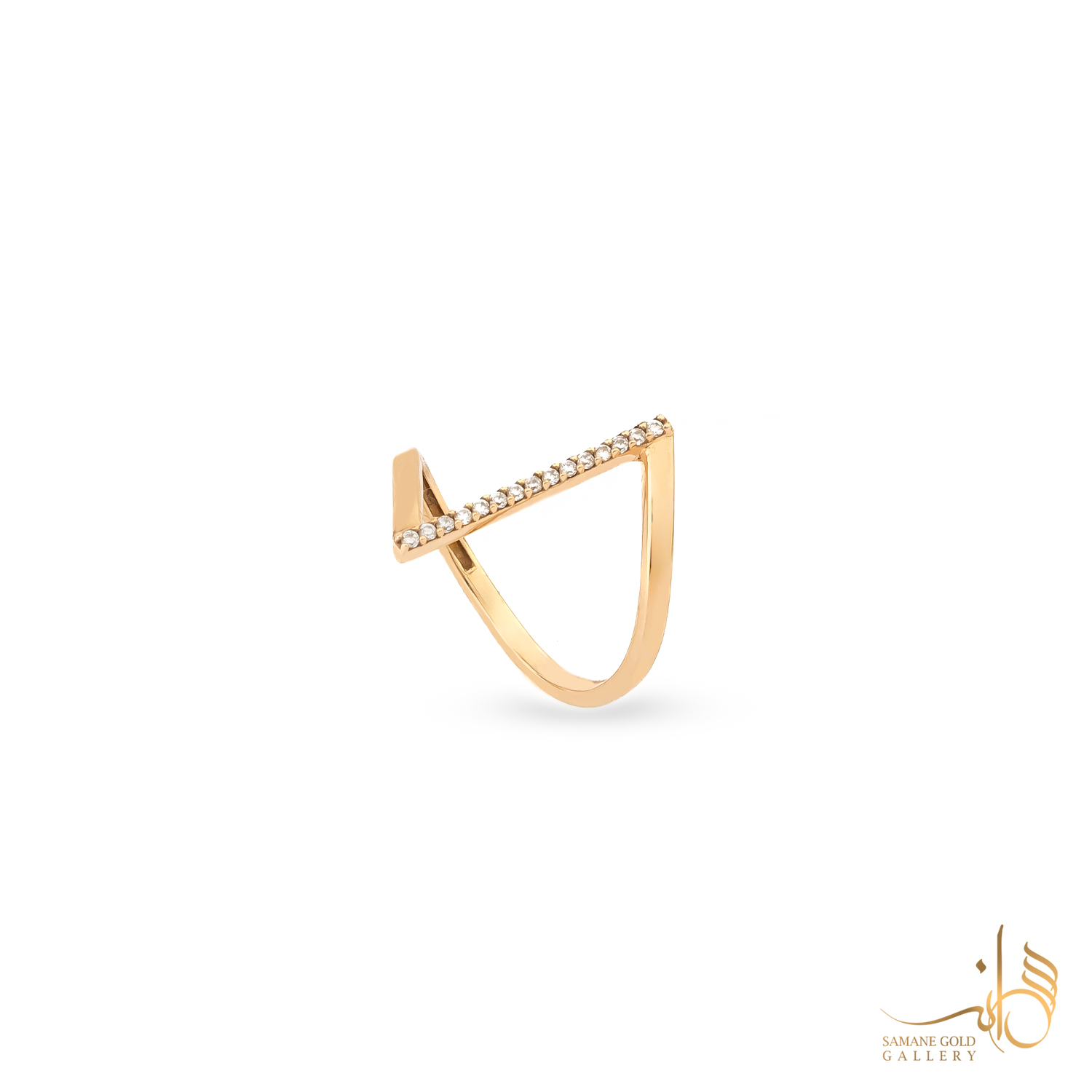 انگشتر طلا خط مورب نگین‌دار