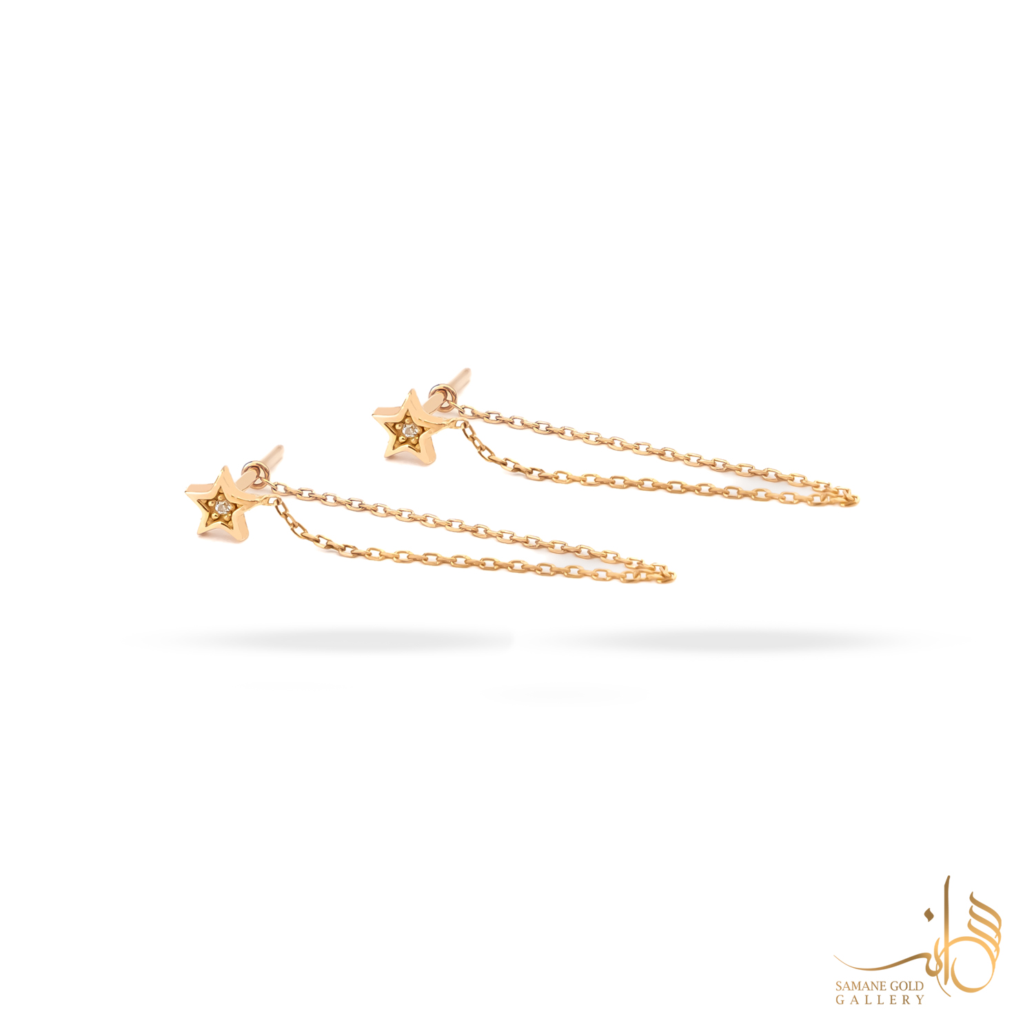 گوشواره طلا میخی ستاره نگین‌دار زنجیری