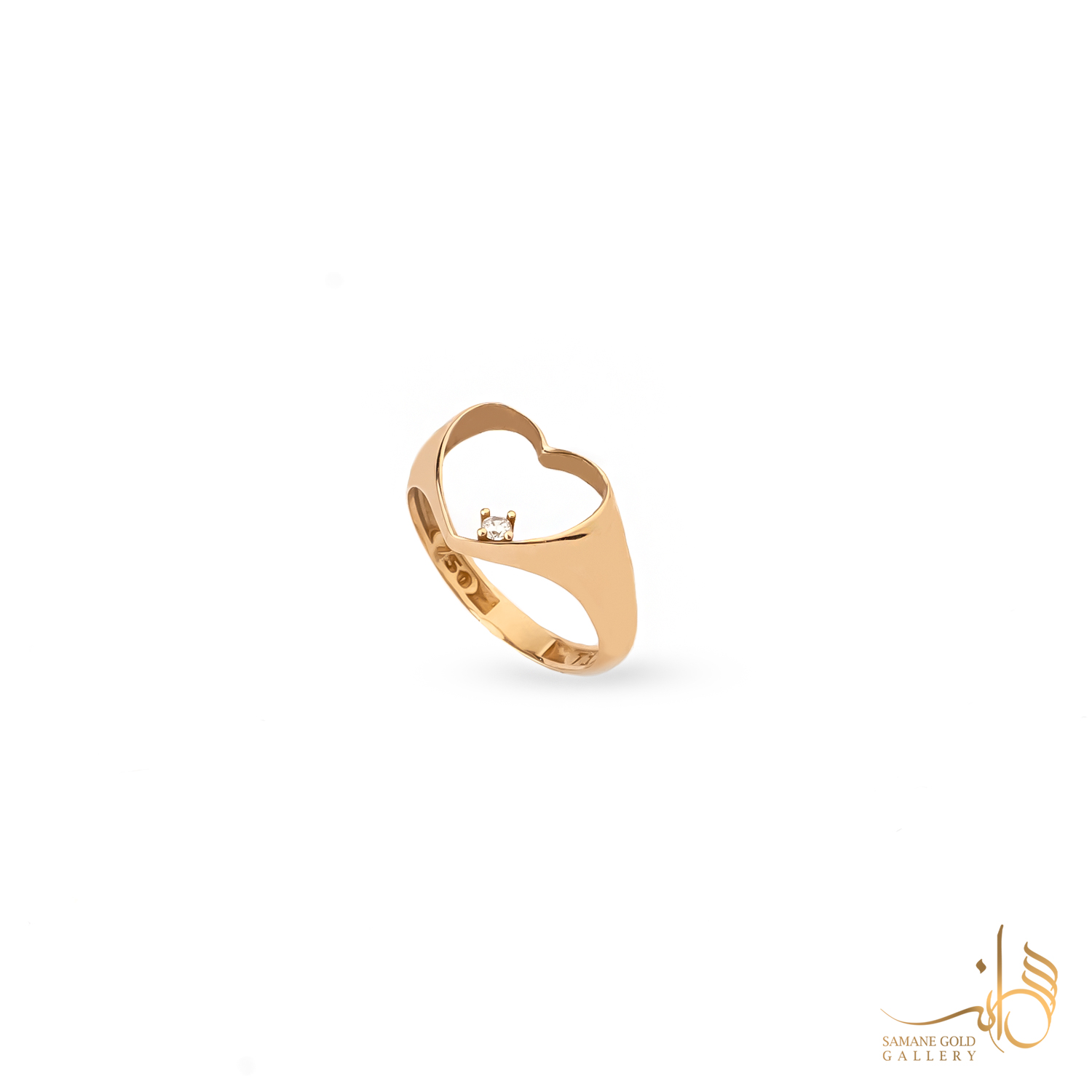 انگشتر طلا قلب تک‌نگین توخالی