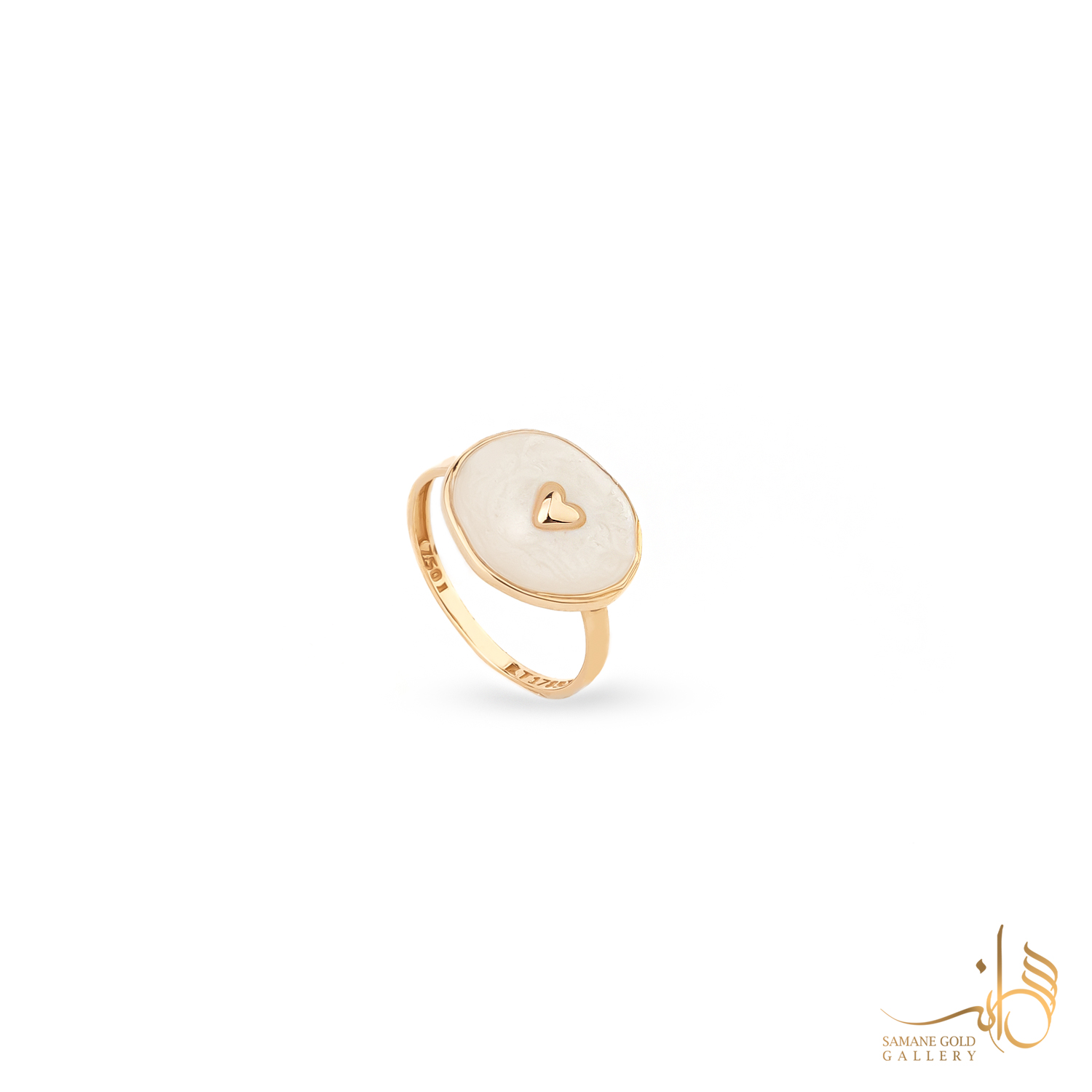 انگشتر طلا دایره قلب مینا سفيد