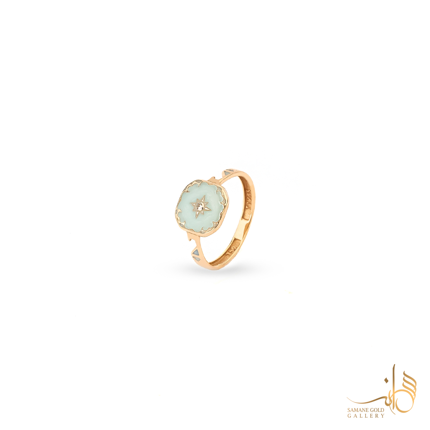 انگشتر طلا نورین مینا آبی