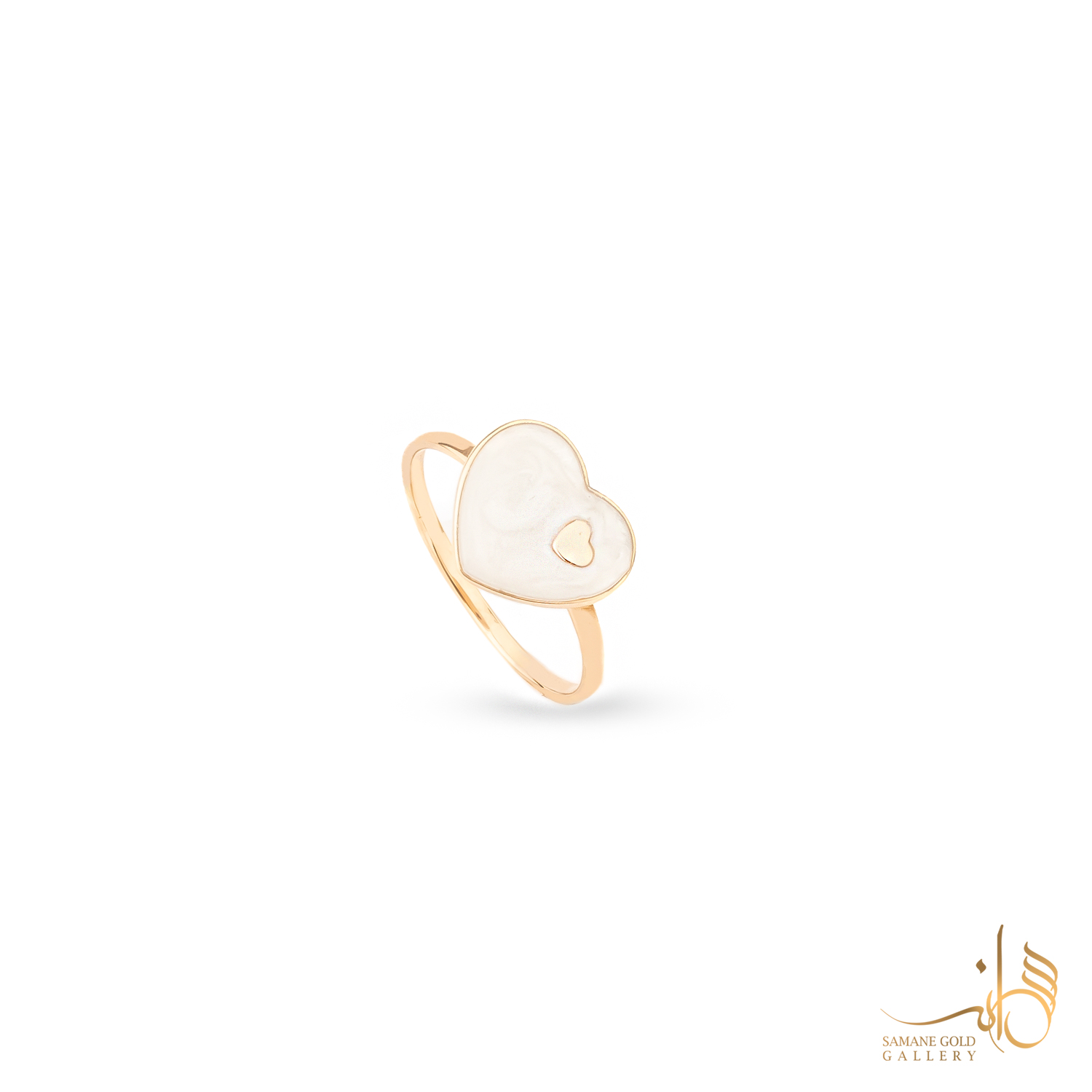 انگشتر طلا دو قلب مینا سفید