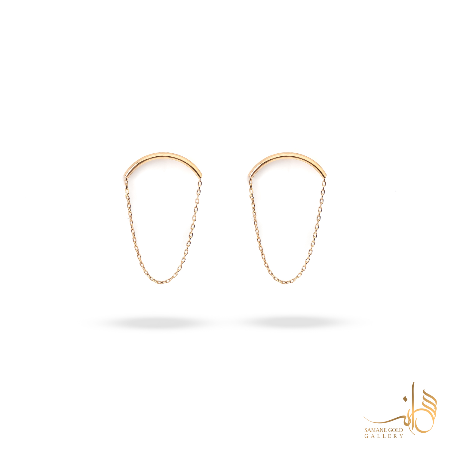 گوشواره طلا میخی طوق زنجیردار