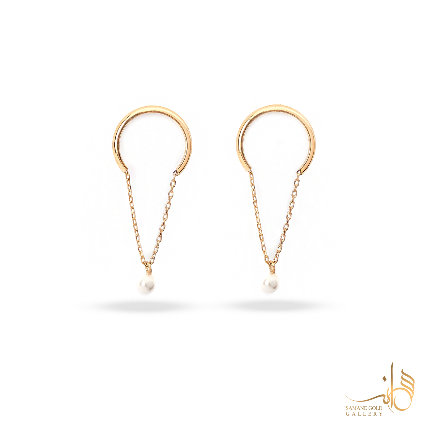 گوشواره طلا میخی طوق و زنجیر مرواریددار بزرگ