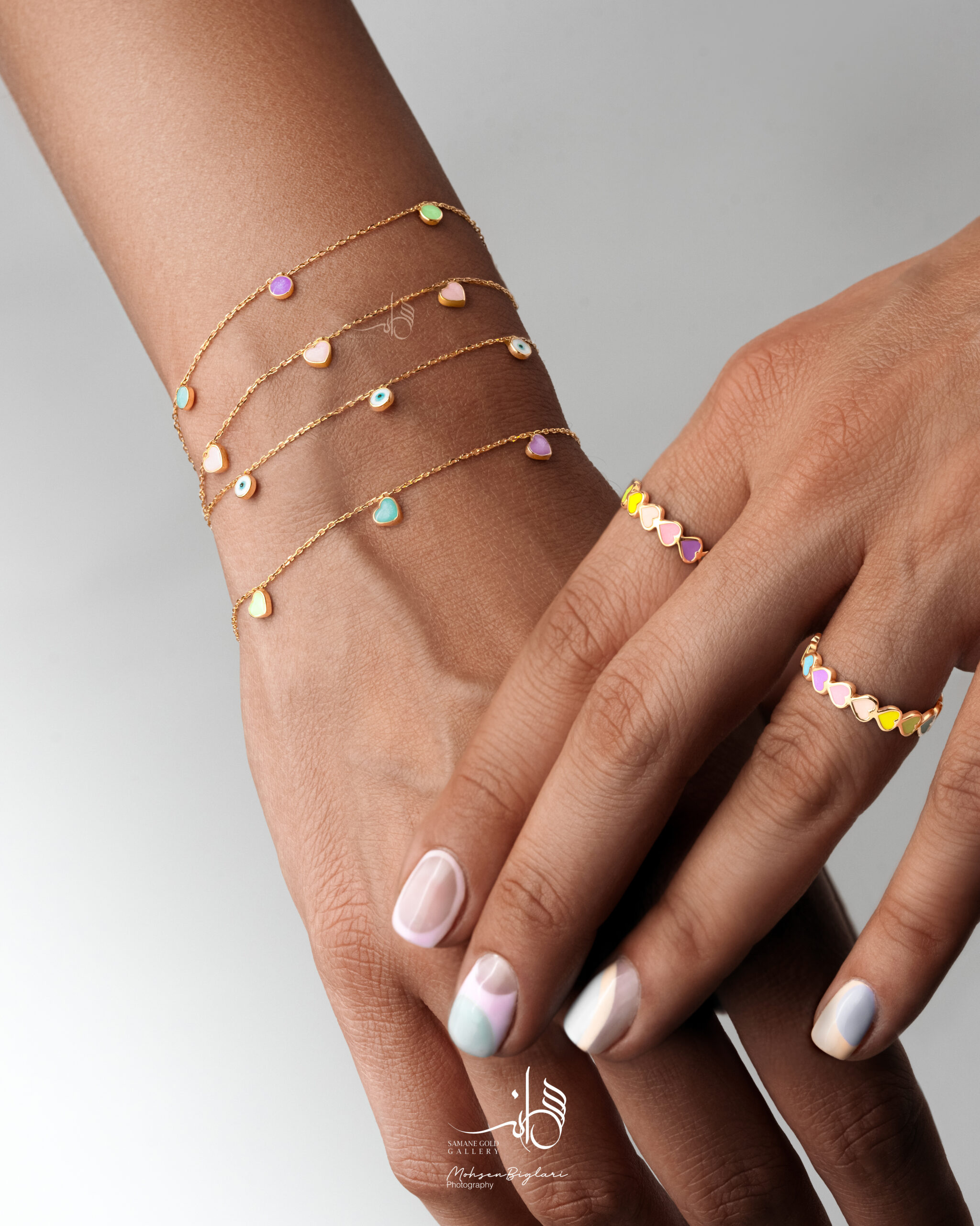 دستبند قلب 5تایی صورتی - Image 2